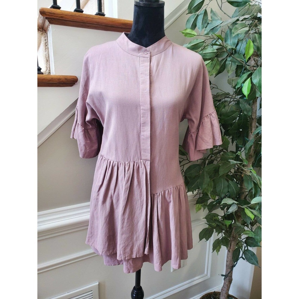 Day & Night Women's Purple Linen & Rayon 3/4 Sleeve Button Down Top Size Small